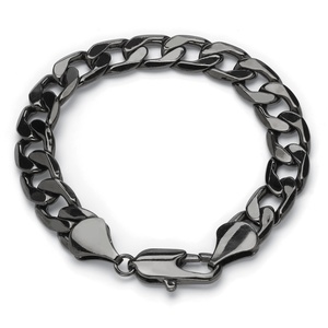 PalmBeach Jewelry Men's Black Rhodium-Plated Curb-Link Chain Bracelet 9&quot;