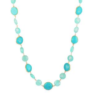 Lita Gold Plated Sterling Silver Sea Blue Chalcedony and Dyed Turquoise Necklace