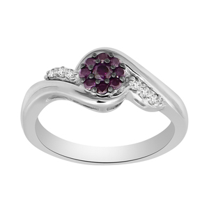 Sterling Silver 1/4Ctw Cluster Purple/White Diamond Ring