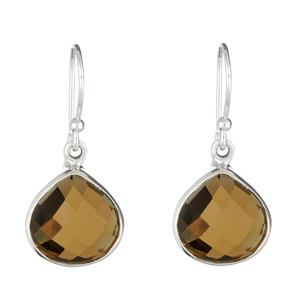 Ladies Sterling Silver Pear Shape Cognac Quartz Dangle Earrings
