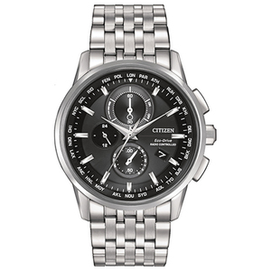 Mens World Chronograph A-T Eco-Drive Watch Black Dial