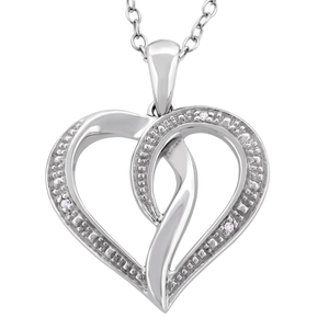 Diamond Accent Open Heart Pendant in Sterling Silver with 18 inch Cable Chain