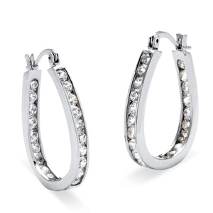 PalmBeach Jewelry 2.52 TCW Round Cubic Zirconia Silvertone Inside-Out Channel-Set Hoop Earrings