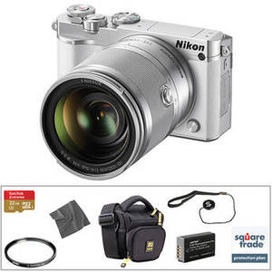 1 J5 Mirrorless Digital Camera with 10-100mm Lens Deluxe Kit (White)