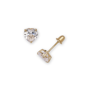 14k Yellow Gold 6mm Heart Shaped Cubic Zirconia Screwback Earrings