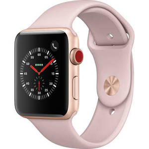 Watch Series 3 42mm Smartwatch (GPS + Cellular, Gold Aluminum Case, Pink Sand Sport Band)