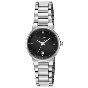 Womens Quartz Stainless Steel Watch Black Dial