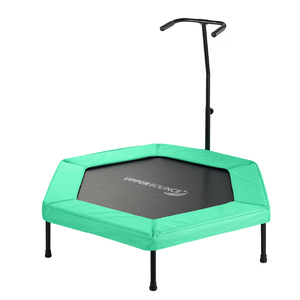 Upper Bounce 50” Hexagonal Fitness Mini-Trampoline – T-Shaped Adjustable Hand Rail – Bungee Cord Suspension - Green