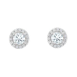 New York City Diamond District 14K White Gold 3/4 cttw Diamond Halo Stud Earrings