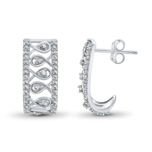 JewelonFire White Diamond Accent Sterling Silver J Hoop Earrings