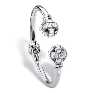 PalmBeach Jewelry Baguette-Cut White Crystal Ball Hinged Cuff Bracelet in Silvertone 8&quot;
