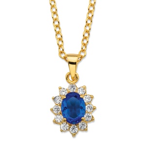 PalmBeach Jewelry .57 TCW Oval-Cut Sapphire Blue Crystal and Cubic Zirconia Halo Pendant Necklace MADE WITH SWAROVSKI ELEMENTS 14k Gold-Plated 18&quot;