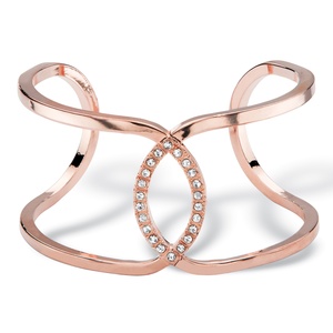 PalmBeach Jewelry Round White Crystal Mirror Image Open Loop Cuff Bracelet Rose Gold-Plated 7"