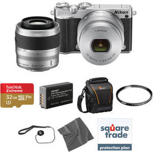1 J5 Mirrorless Digital Camera with 10-30mm and 30-110mm Lenses Deluxe Kit (Silver)