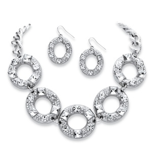 PalmBeach Jewelry 2 Piece Crystal Circle Necklace and Earrings Set in Silvertone