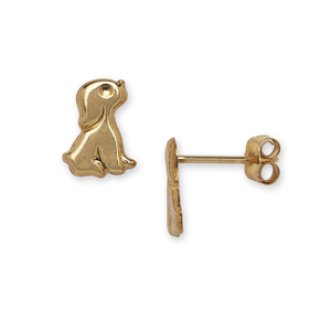 14k Yellow Gold Girls Dog Stamping Earrings - Measures 9x6mm
