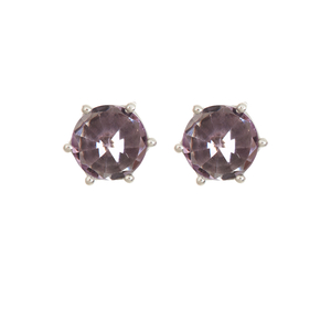 Ladies Sterling Silver 8mm Round Genuine Pink Amethyst Gemstone Pyramid Stud Earrings