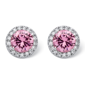 PalmBeach Jewelry 4.51 TCW Round Pink Cubic Zirconia Halo Stud Earrings in Silvertone