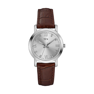 TFX By Bulova Ladies Brown Strap Watch w/ Crystals Silver Dial