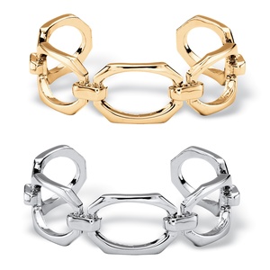 PalmBeach Jewelry Elongated Octagon-Link 2-Piece Cuff Bracelet Set in Gold Tone and Silvertone 6.5&quot;