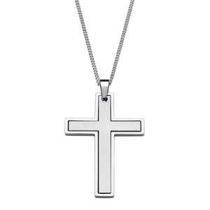 Stainless Steel 2 Piece Matte & Polished Cross Necklace