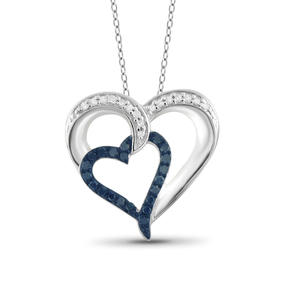 1/4 Carat T.W Blue & White Diamond Sterling Silver Double Heart Pendant