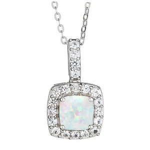 Created White Sapphire & Opal Pendant in Sterling Silver