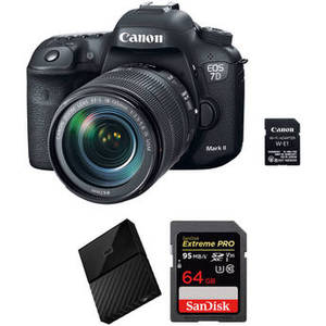 EOS 7D Mark II DSLR Camera with 18-135mm f/3.5-5.6 IS USM Lens & W-E1 Wi-Fi Adapter Storage Kit