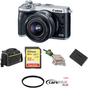 EOS M6 Mirrorless Digital Camera with 15-45mm Lens Deluxe Kit (Silver)