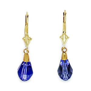 14k Yellow Gold Tanzanite-color Purple 9x6mm Swarovski Element Pear Drop Leverback Earrings - Measures 29x6mm