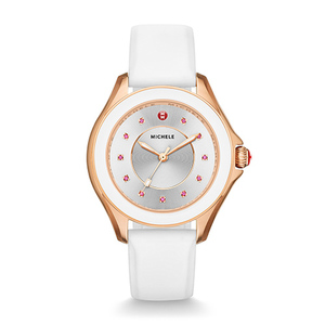 Ladies Cape Topaz Rose-Gold Watch White Strap Sunray Dial