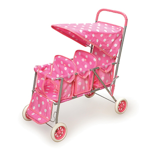 Badger Basket Triple Doll Stroller - Pink with White Polka Dots